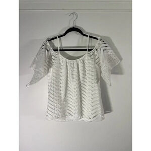 Parker Women’s Cold Shoulder‎ Cropped White Raised Pattern Lined Top Summer